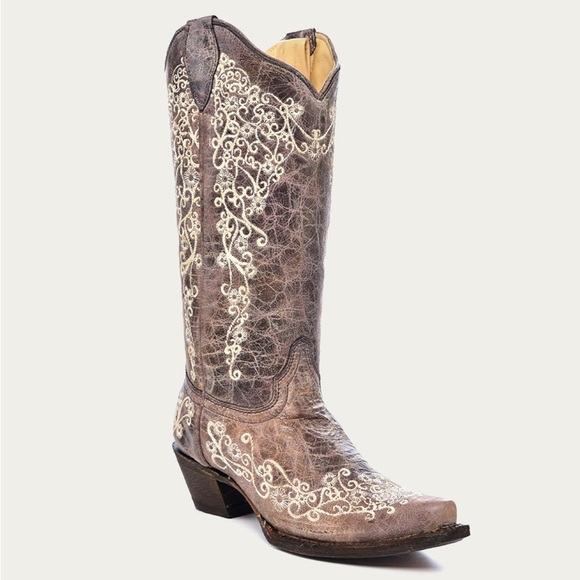 Corral Womens Brown Crater With Bone Embroidery Western Pull On Cowboy Boot 6.5M - Picture 1 of 14